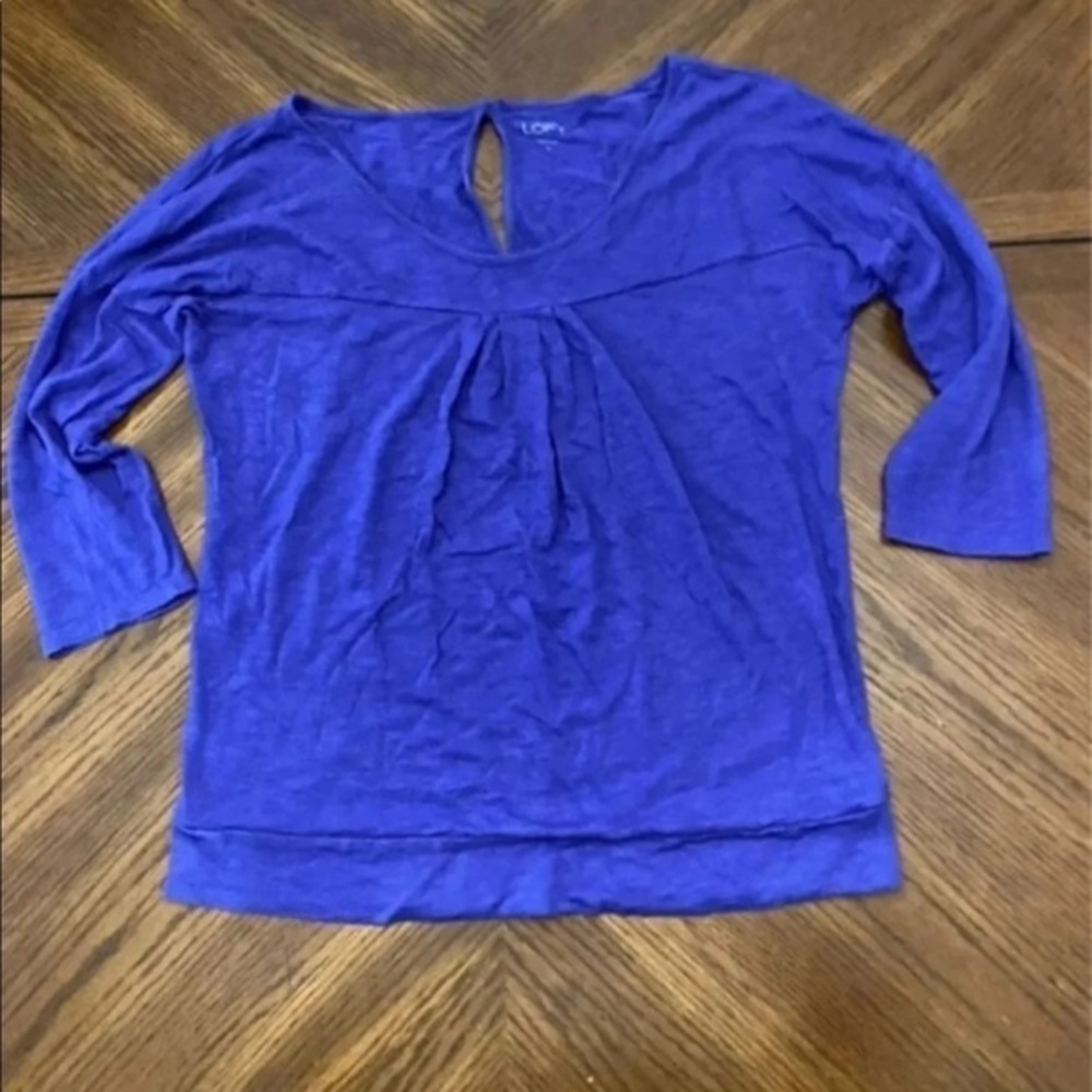 Loft Blue Knit Top Small keyhole back